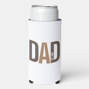 Modern Brown Personalized Dad Established Can Cool Seltzer Can Cooler
