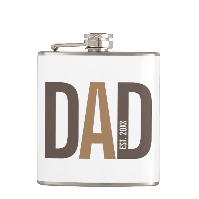 Modern Brown Personalized Dad Established Flask (Front)