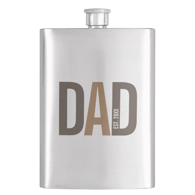 Modern Brown Personalized Dad Established Flask (Front)