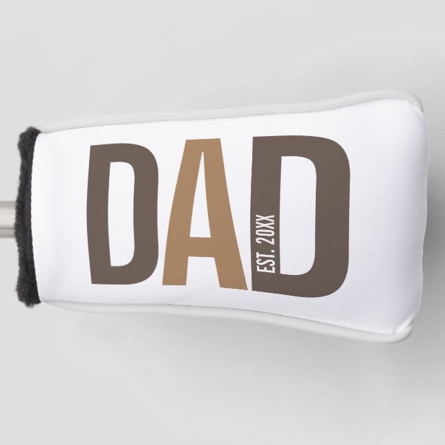 Modern Brown Personalized Dad Established Golf Head Cover (Front)