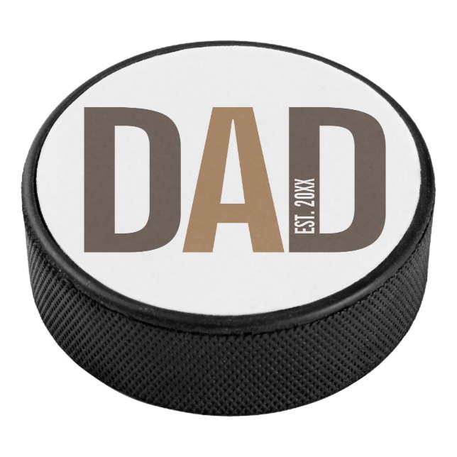 Modern Brown Personalized Dad Established Hockey Puck (3/4)