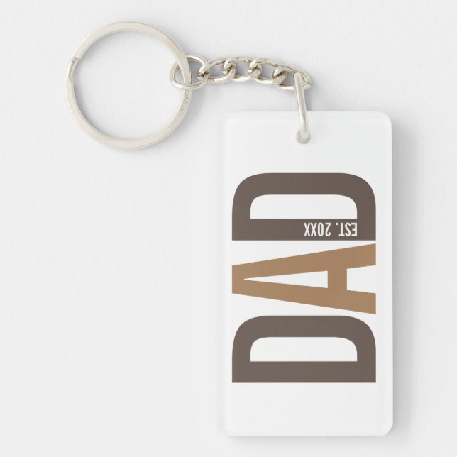 Modern Brown Personalized Dad Established Keychain (Front)