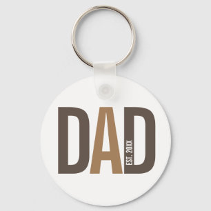 Modern Brown Personalized Dad Established Keychain