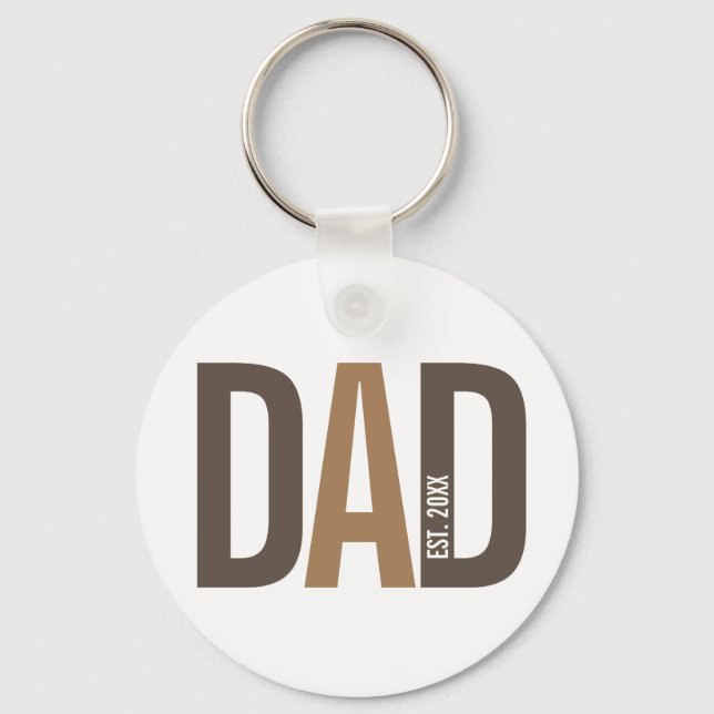 Modern Brown Personalized Dad Established Keychain (Front)