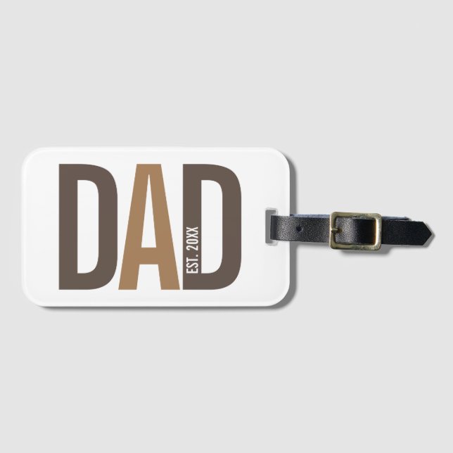 Modern Brown Personalized Dad Established Luggage Tag (Front Horizontal)