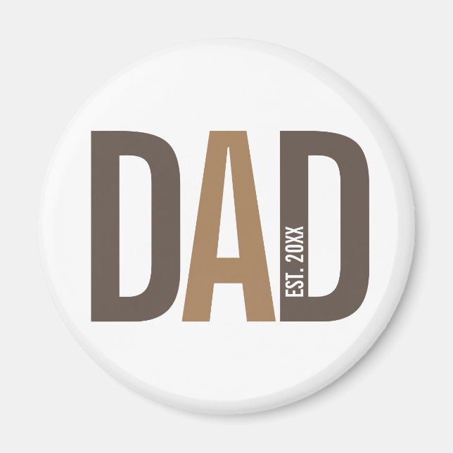 Modern Brown Personalized Dad Established Magnet (Front)