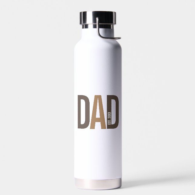 Modern Brown Personalized Dad Established Water Bottle (Left)