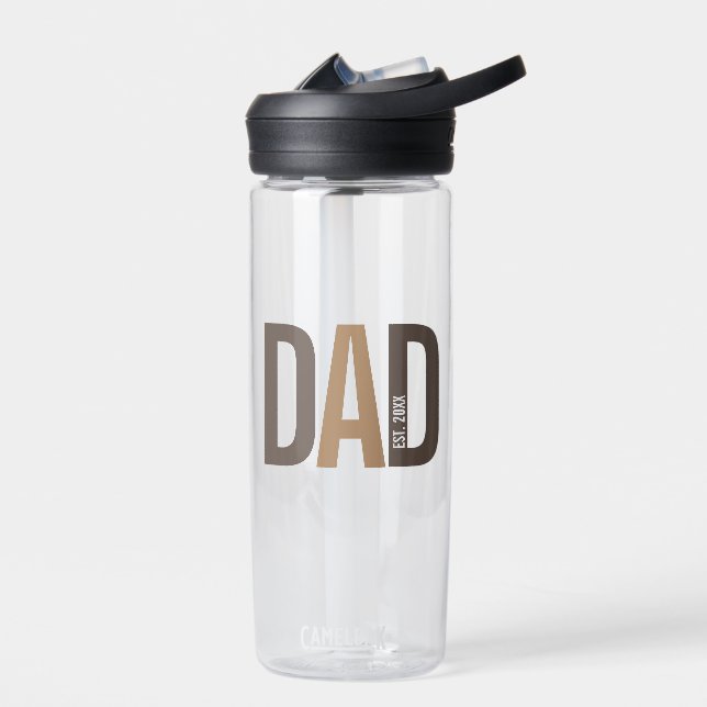 Modern Brown Personalized Dad Established Water Bottle (Left)