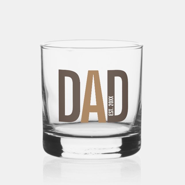 Modern Brown Personalized Dad Established Whiskey Glass (Front)
