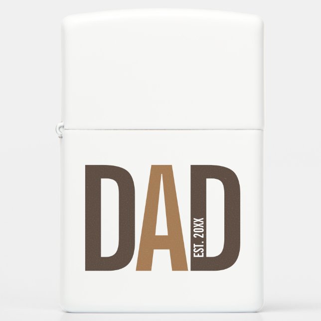 Modern Brown Personalized Dad Established Zippo Lighter (Front)