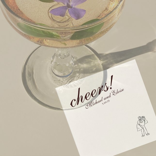 Modern Brown Personalized Sketch Art Wedding Napkins (Modern Elegant Mousse Brown Wedding Suite Theme with options to personalize for your special day.)