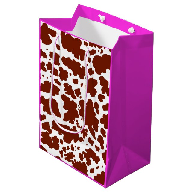 Modern Brown Pink Cow Skin Texture Animal Print    Medium Gift Bag (Front Angled)
