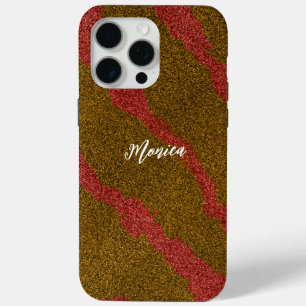 Modern  Brown &Pink Glitter Personalized Name iPhone 15 Pro Max Case