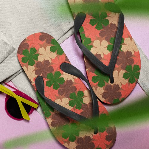 Modern Brown_Pink_Green Floral Patterned Flip Flops