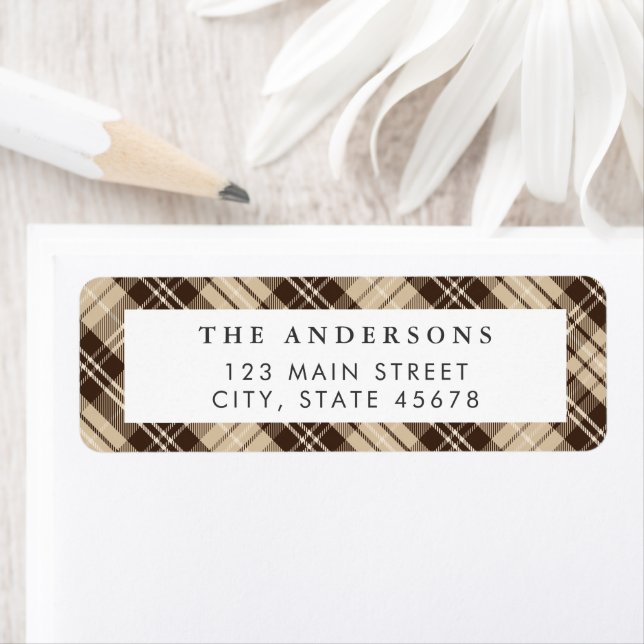 Modern Brown Plaid Return Address Label (Insitu)