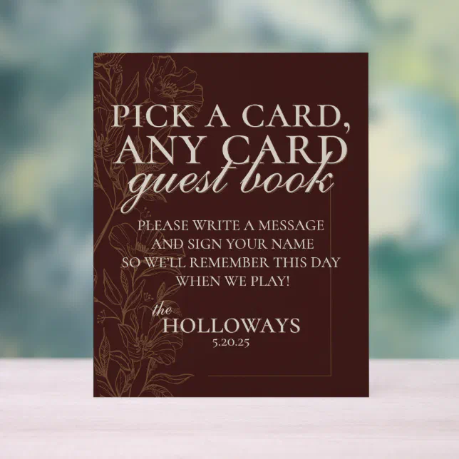 Modern Brown Playing Card Wedding Guest Book Acrylic Sign | Zazzle