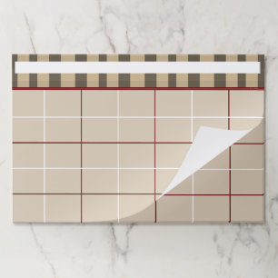 Modern Brown Red Plaid Weekly Monthly Calendar Paper Pad