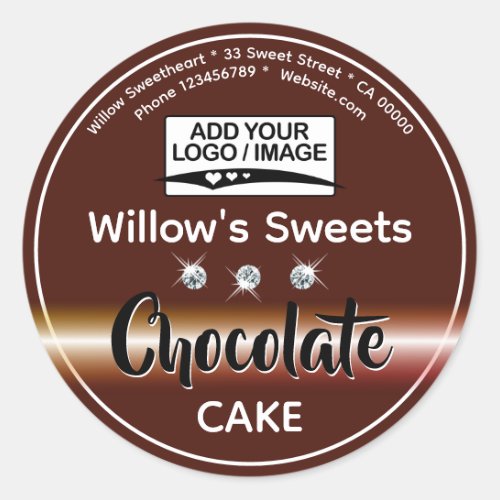 Modern Brown Rhinestone Cupcake Cake Pastry Label