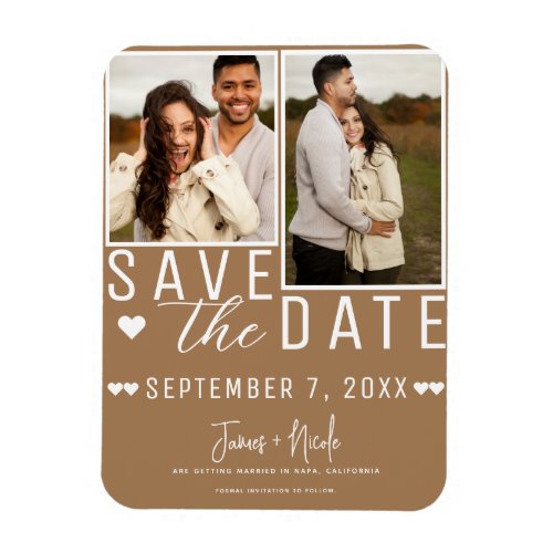 Modern Brown Save the Date 2 Photo Wedding Magnet