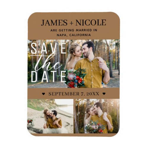 Modern Brown Save the Date Wedding 3 Photos Magnet