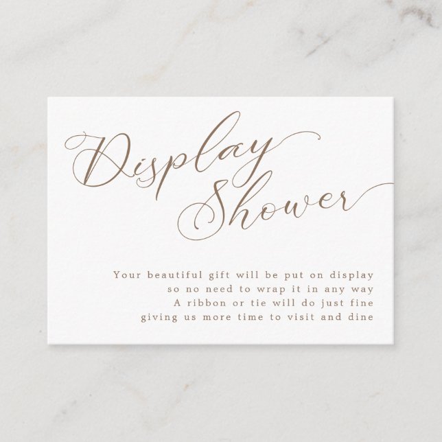 Modern Brown Script Bridal Shower Display Shower Enclosure Card (Front)