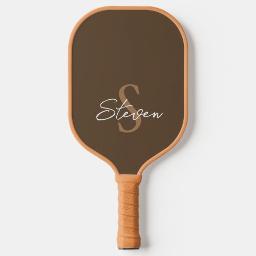 Modern Brown Signature Script Personalized Mens Pickleball Paddle