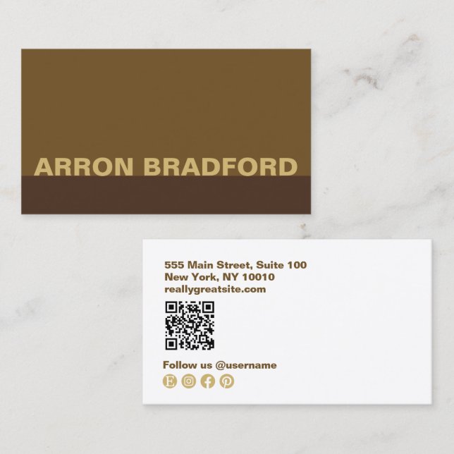 Modern Brown Social Media QR  Business Card (Front/Back)