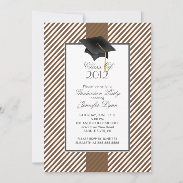 Modern Brown Stripe Graduation Party Invitation (Front)
