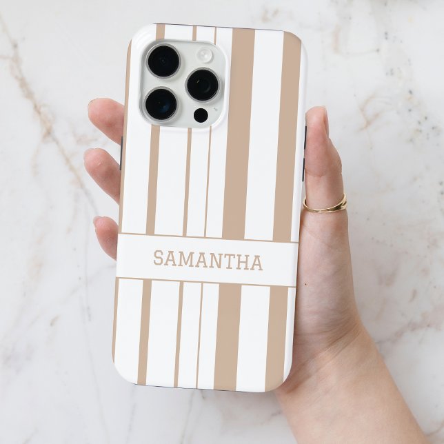 Modern Brown Striped Personalized Name Minimalist Case-Mate iPhone Case (Modern Brown Striped Personalized Name Minimalist Case-Mate iPhone Case)
