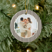 Modern Brown Stripes Christmas Family Photo