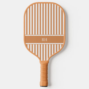 Modern Brown Stripes Elegant Personalized Monogram Pickleball Paddle