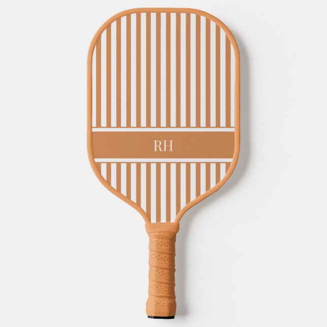Modern Brown Stripes Elegant Personalized Monogram Pickleball Paddle (Back)