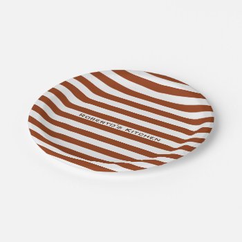 Modern Brown Stripes On Any Color With Custom Text Paper Plates by KreaturShop at Zazzle