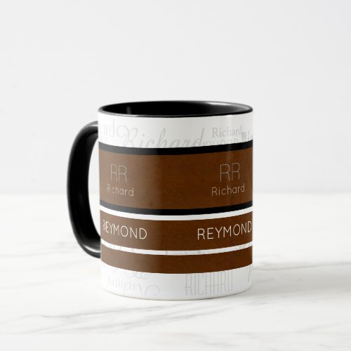 modern brown stripes with name masculine mug