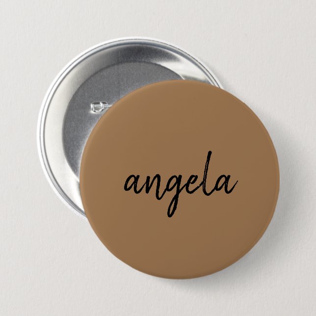 Modern brown stylish custom name button (Front & Back)