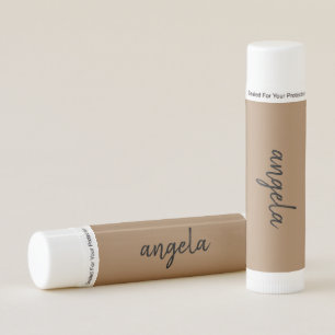 Modern brown stylish custom name lip balm