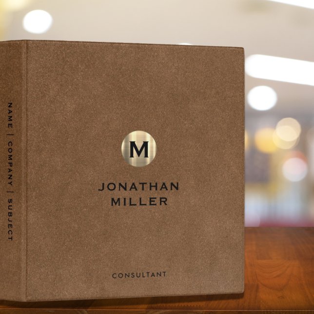 Modern Brown Suede Brushed Gold Monogram 3 Ring Binder (Creator Uploaded)
