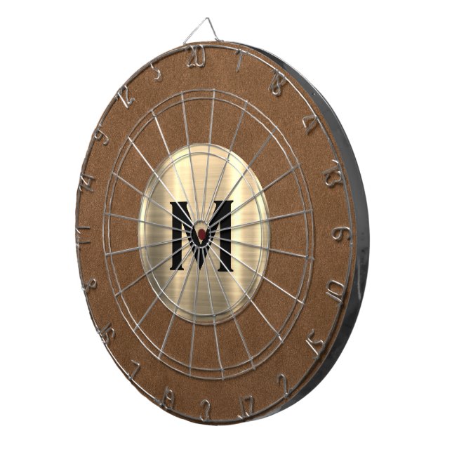 Modern Brown Suede Brushed Gold Monogram Dart Board (Front Right)