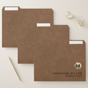 Modern Brown Suede Gold Monogram File Folder