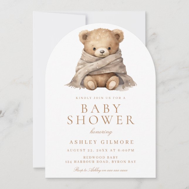 Modern Brown Teddy Bear Baby Shower Invitation (Front)