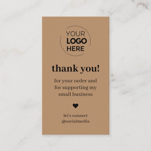 Modern Brown Thank You for Shopping Small  Business Card