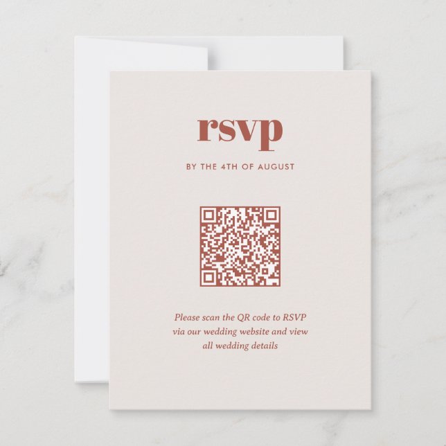 Modern Brown Trendy Mix Match Wedding QR Code RSVP Card (Front)