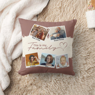 Modern Brown Typography Family Collage Photo Throw Pillow