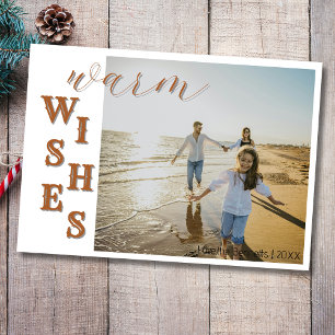 Modern Brown Warm Wishes Two Beach Family Photo Holiday Card