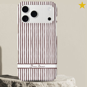 Modern Brown Watercolor Stripes Custom Name  iPhone 17 Pro Max Case