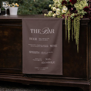 Modern Brown Wedding Bar Fabric Sign