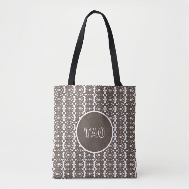 Modern Brown & White Abstract Geometric Pattern Tote Bag (Front)