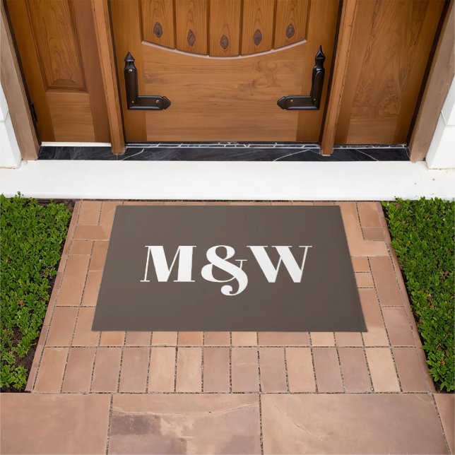 Modern brown white custom couple monogram initials doormat (Outdoor)