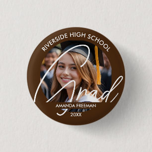 Modern Brown & White Customized Graduate Photo Button