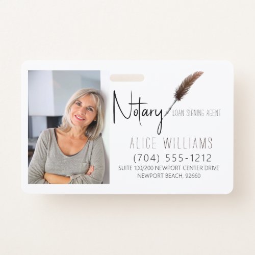 Modern Brown  White Notary Photo Business Badge